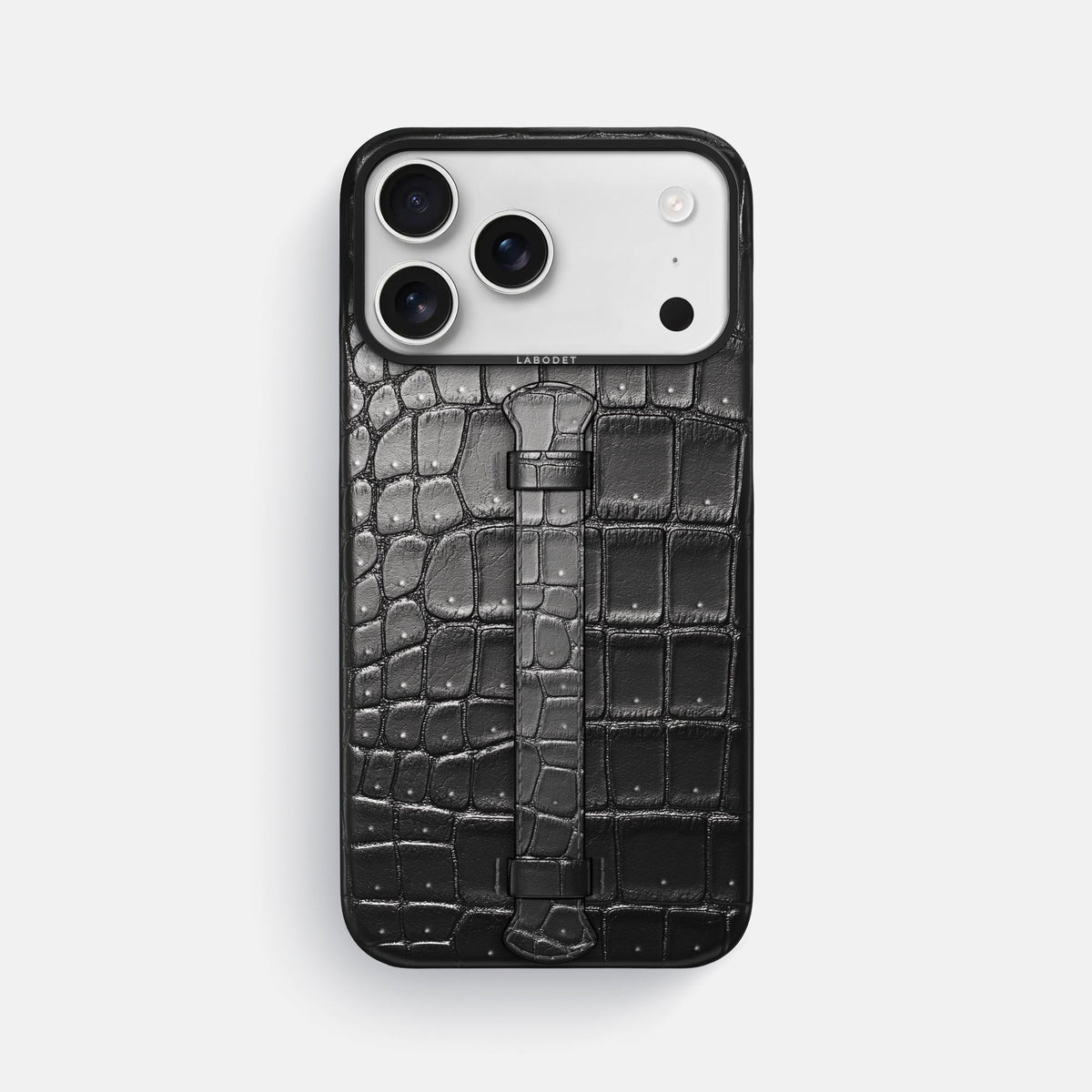 Center Handle For iPhone 18 Pro Max In Porosus Crocodile -1 | Shiny-Black-Black