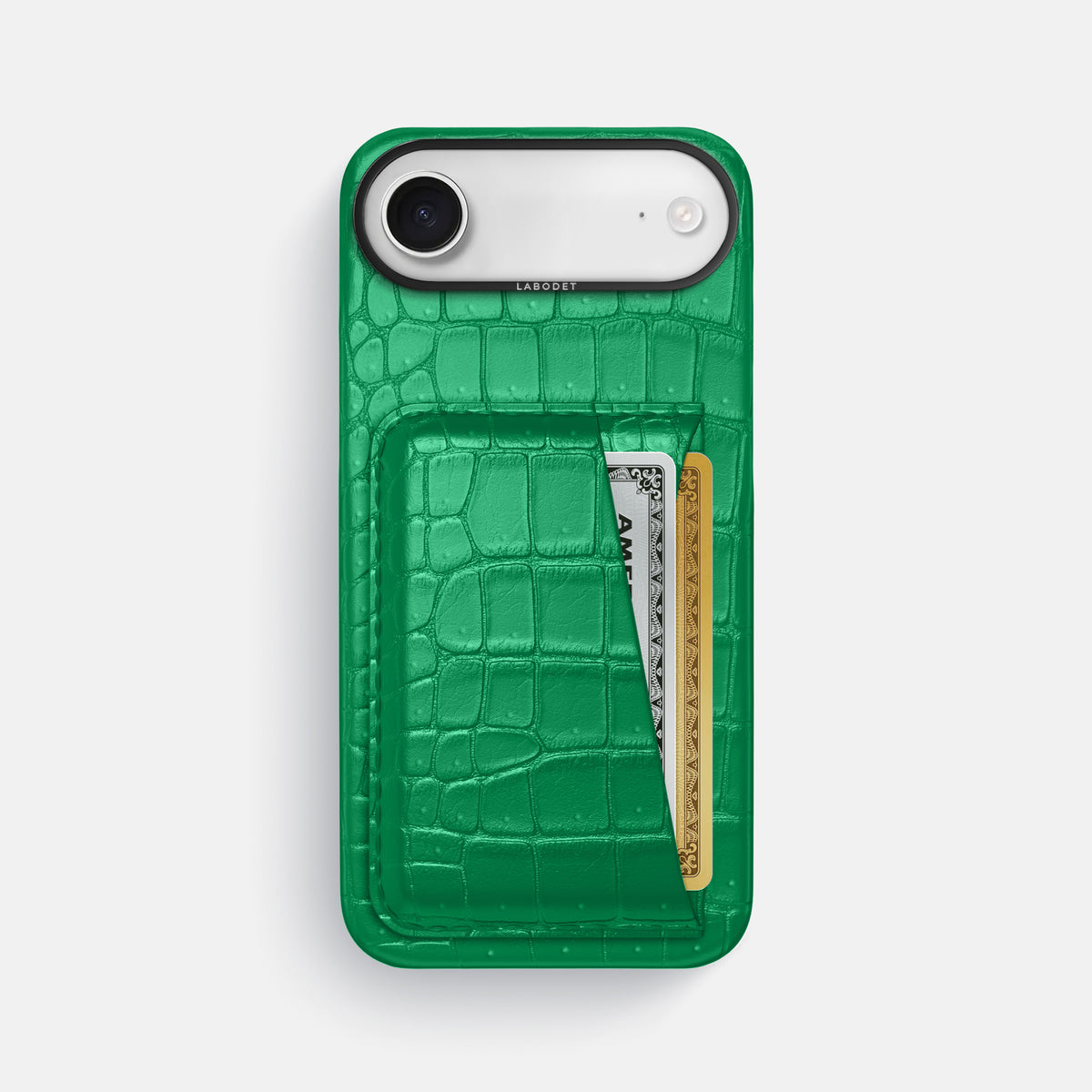 Double Card Case For iPhone 17 Air In Porosus Crocodile -1 | Cactus-Green-Black
