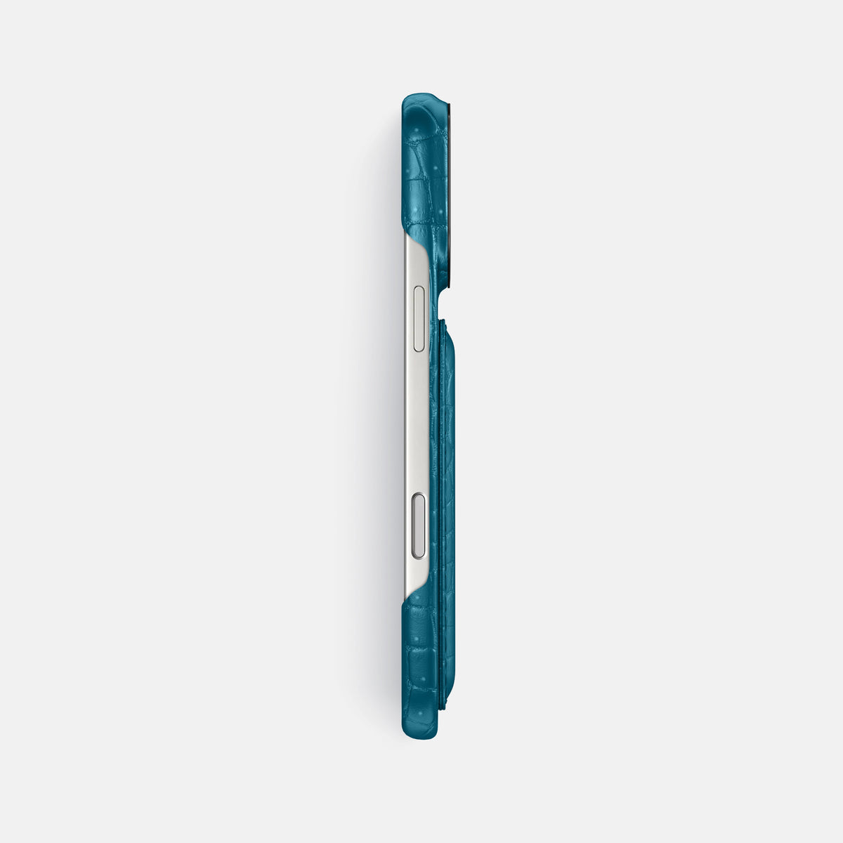 Double Card Case For iPhone 17 Pro Max In Porosus Crocodile -3 | Turquoise-Black