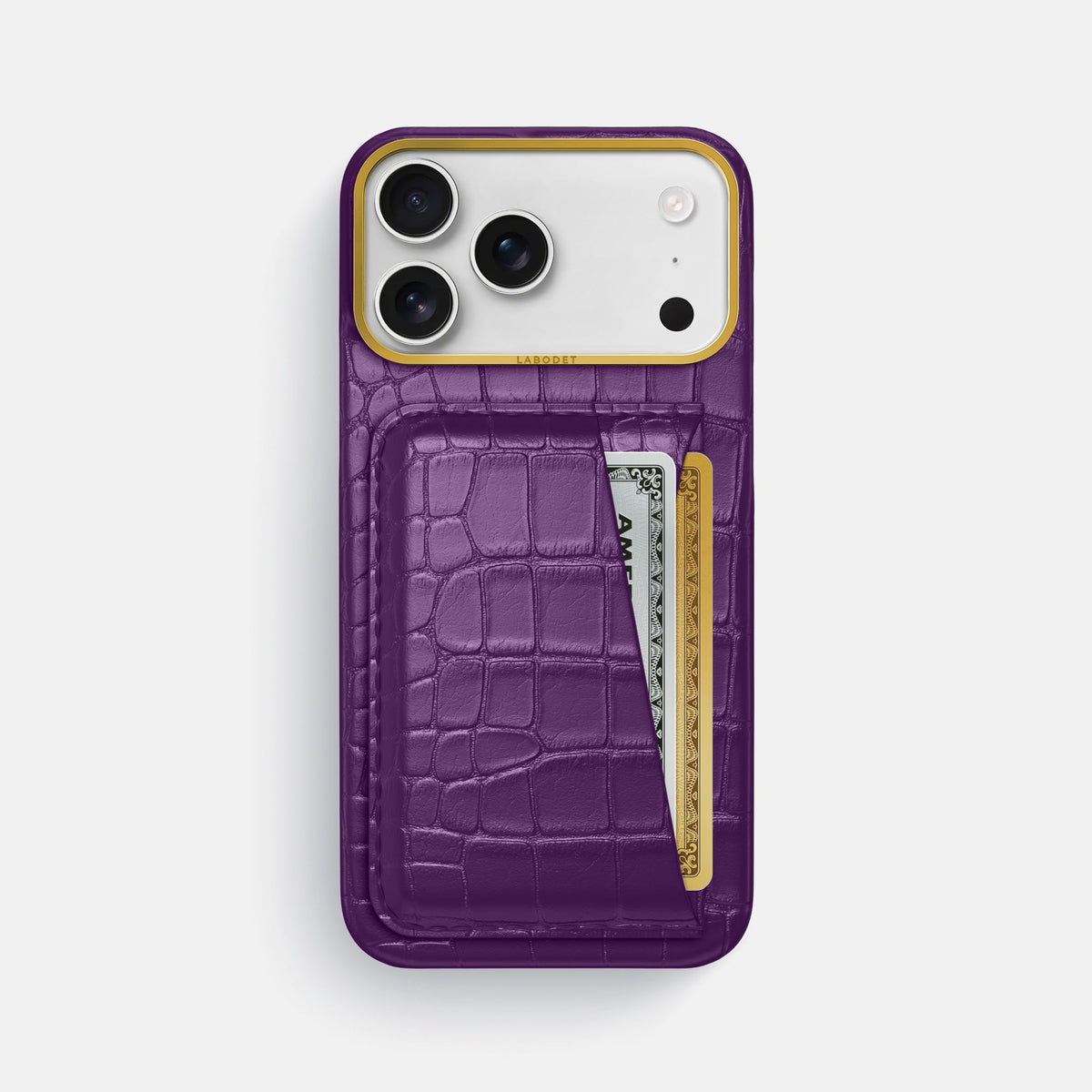 Double Card Case For iPhone 18 Pro Max In Alligator -1 | Purple-Gold