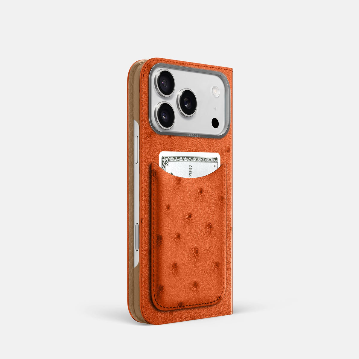 Folio Case with Card For iPhone 18 Pro In Ostrich -1 | Orange-Steel