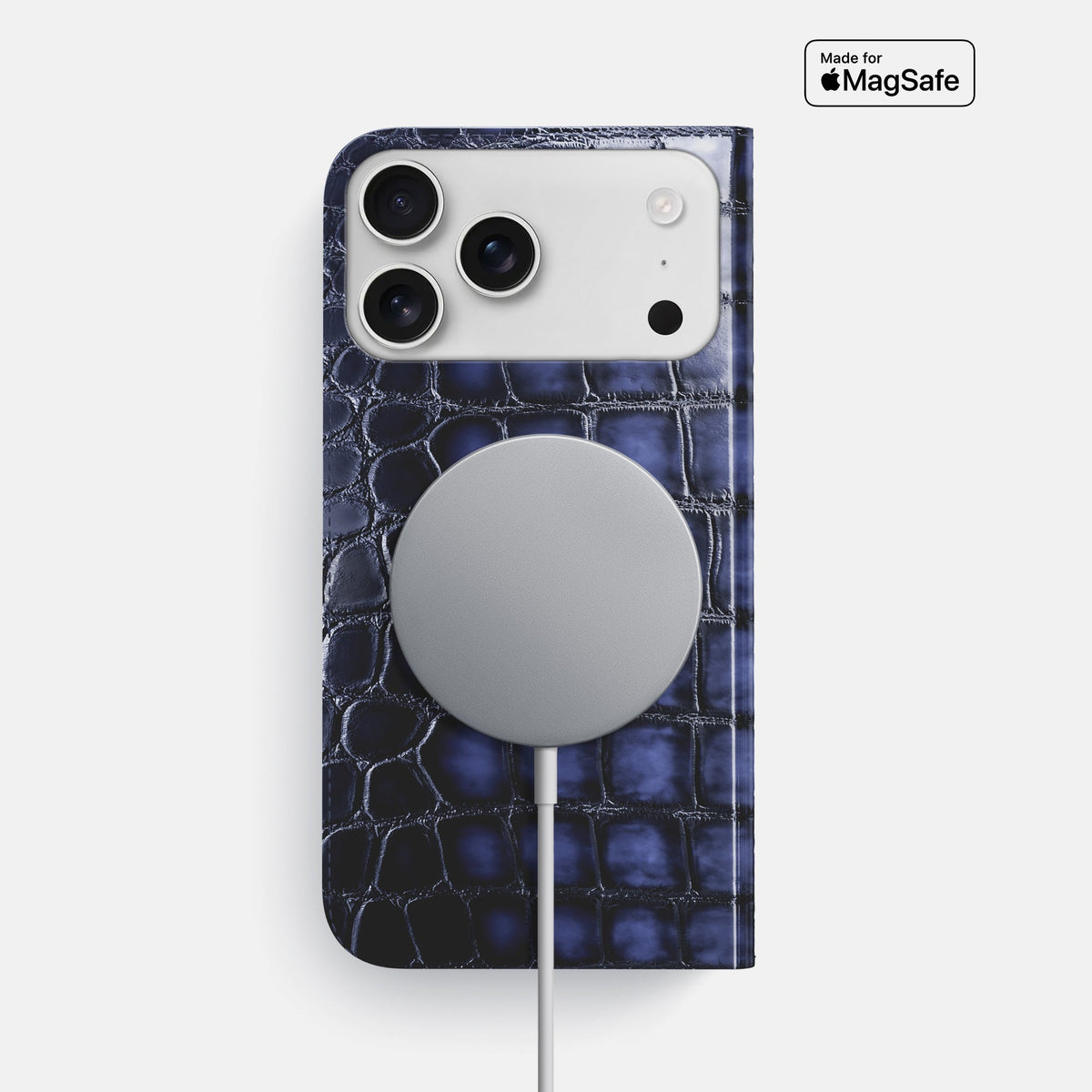 Folio Slim Case For iPhone 18 Pro Max In Patina Alligator -3 | Havana-Blue