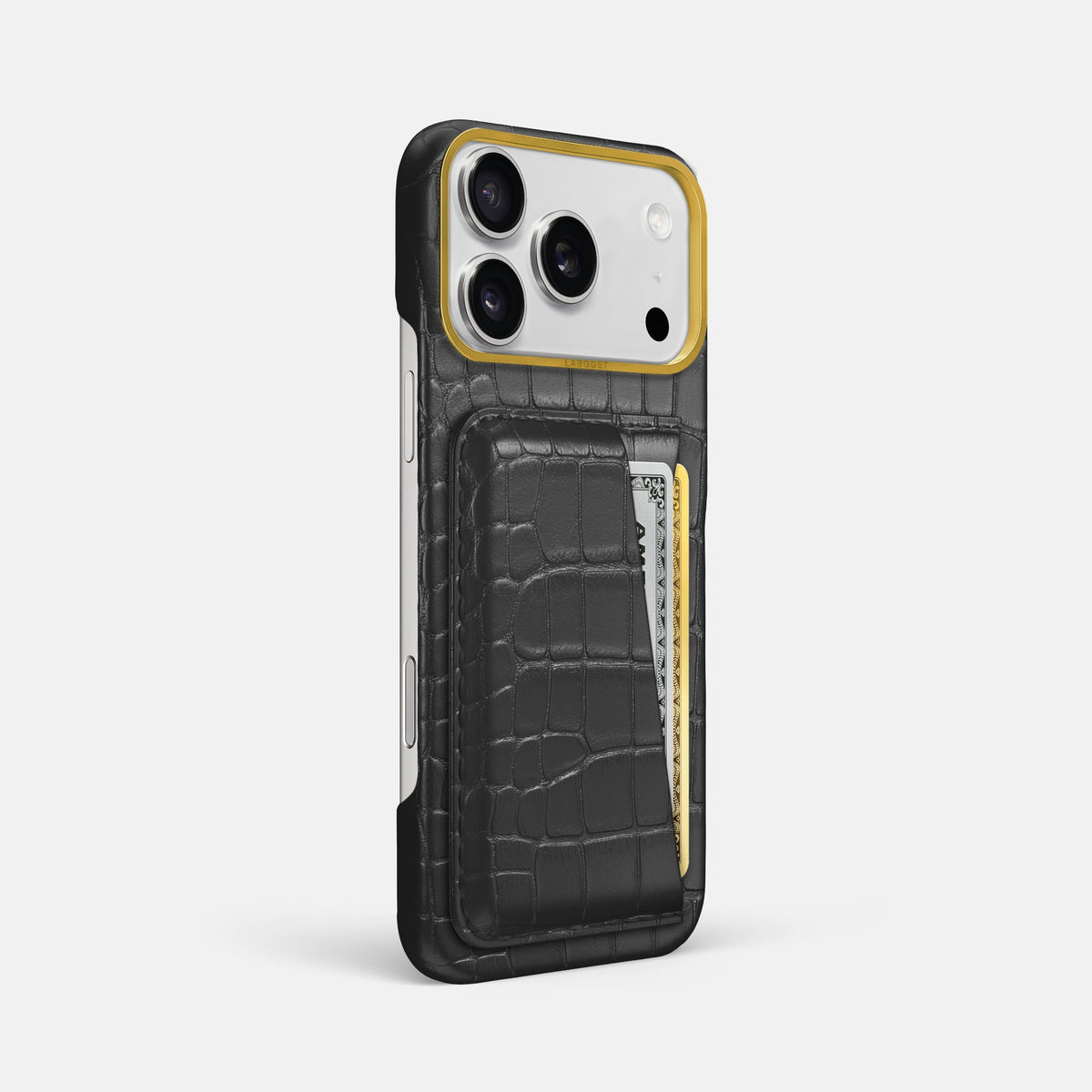 Double Card Case For iPhone 18 Pro Max In Alligator -2 | Grey-Gold