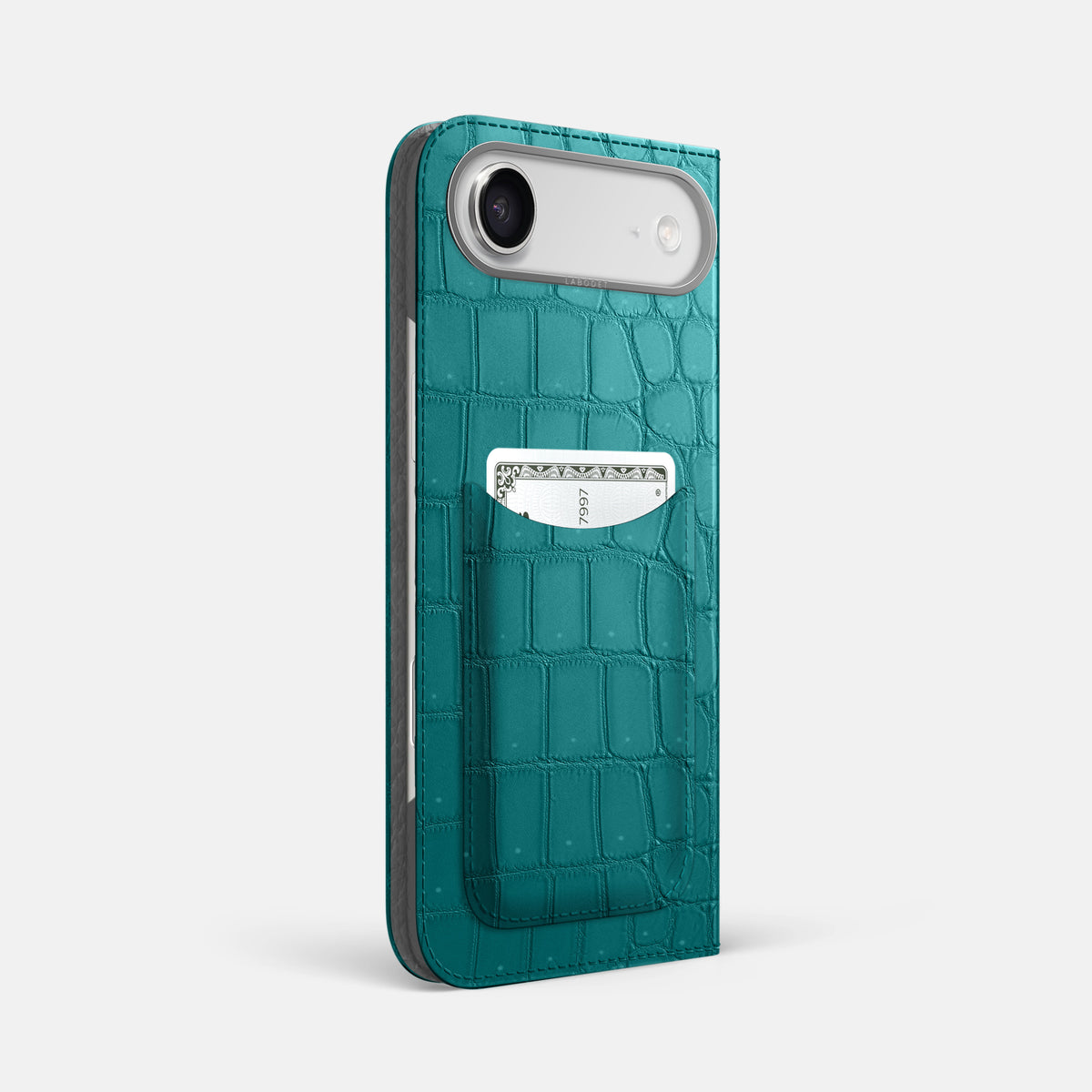Folio Case with Card For iPhone 17 Air In Porosus Crocodile -1 | Celadon-Steel