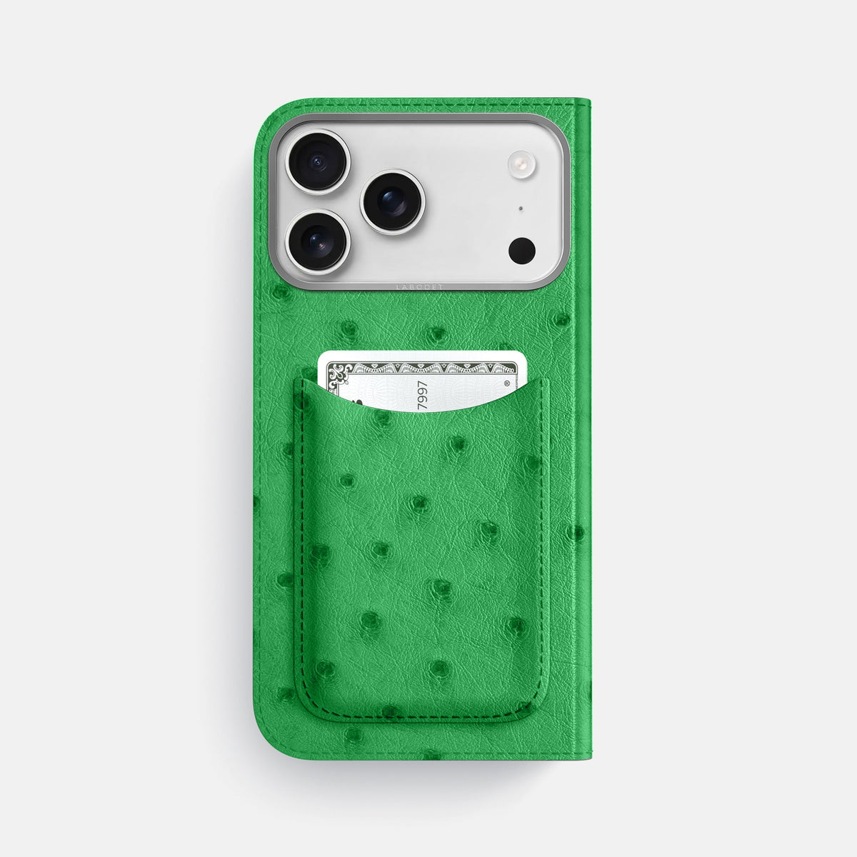 Folio Case with Card For iPhone 18 Pro Max In Ostrich -3 | Kentucky-Green-Steel