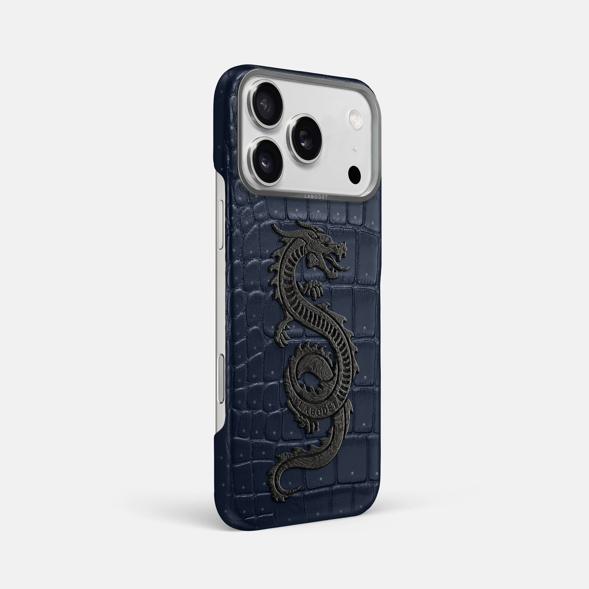 Classic Case With Carbon Dragon For iPhone 17 Pro Max In Porosus Crocodile -2 | Deep-Blue-Sea-Steel