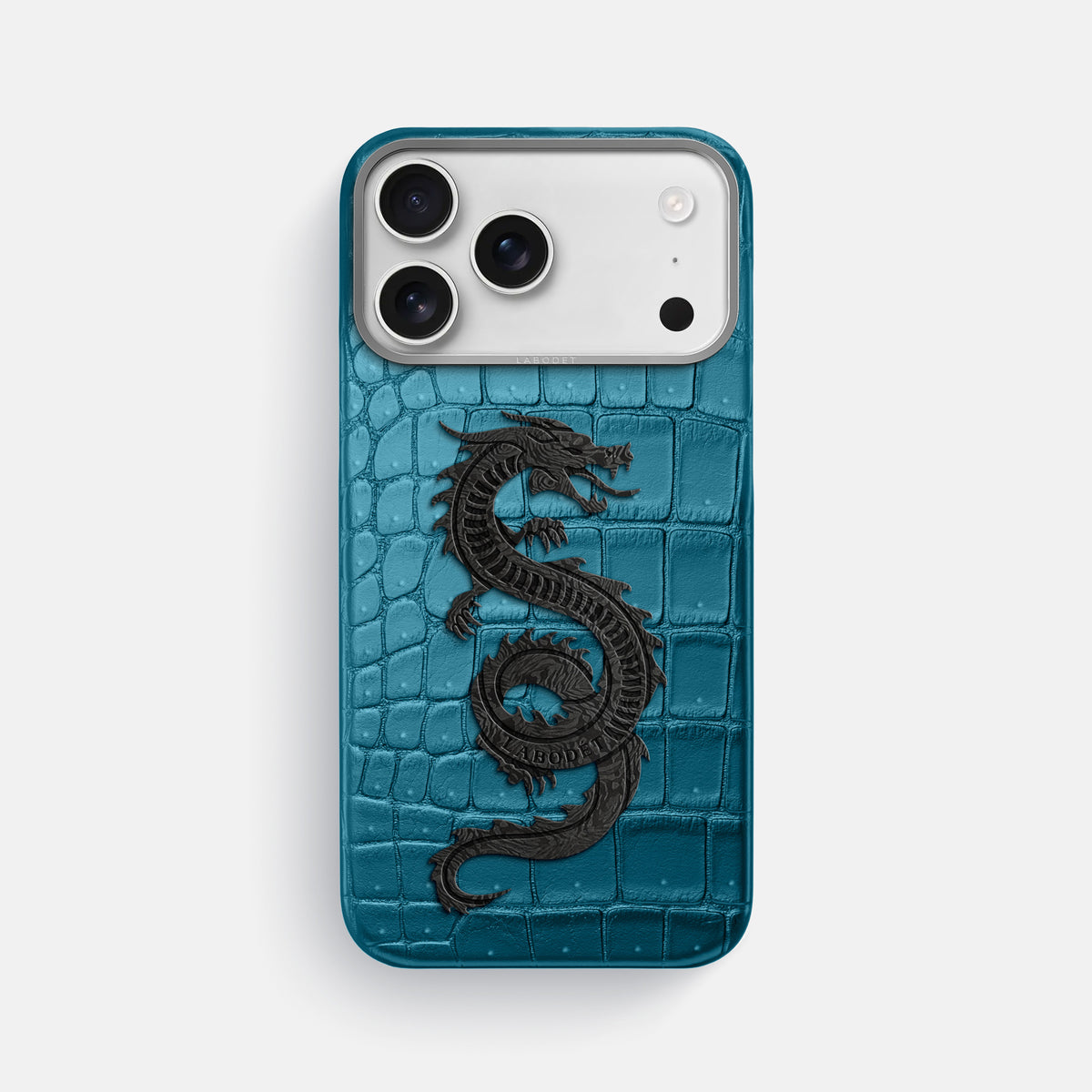 Classic Case With Carbon Dragon For iPhone 17 Pro Max In Porosus Crocodile -1 | Turquoise-Steel