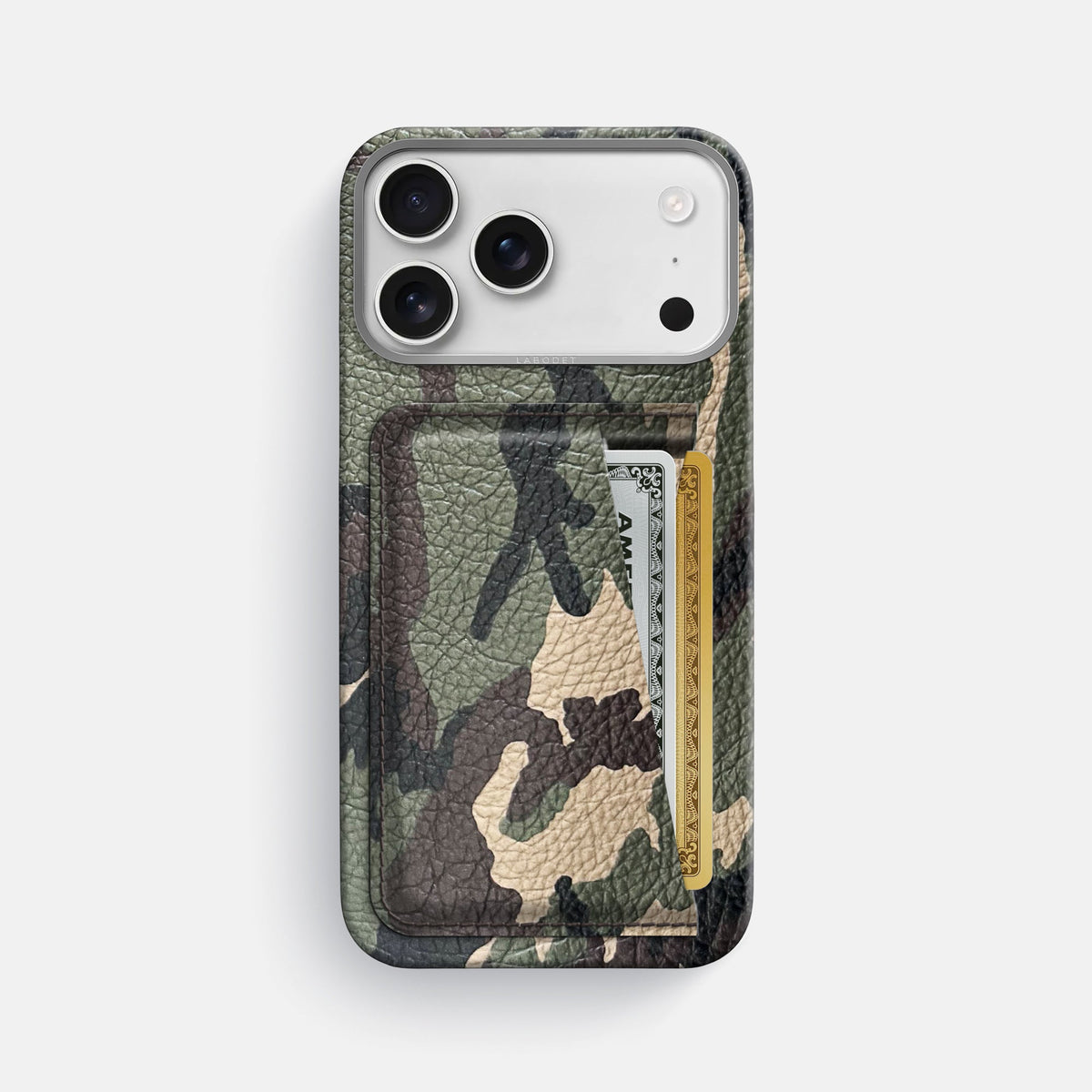 Double Card Case For iPhone 18 Pro Max In Calf -1 | Camouflage-Steel