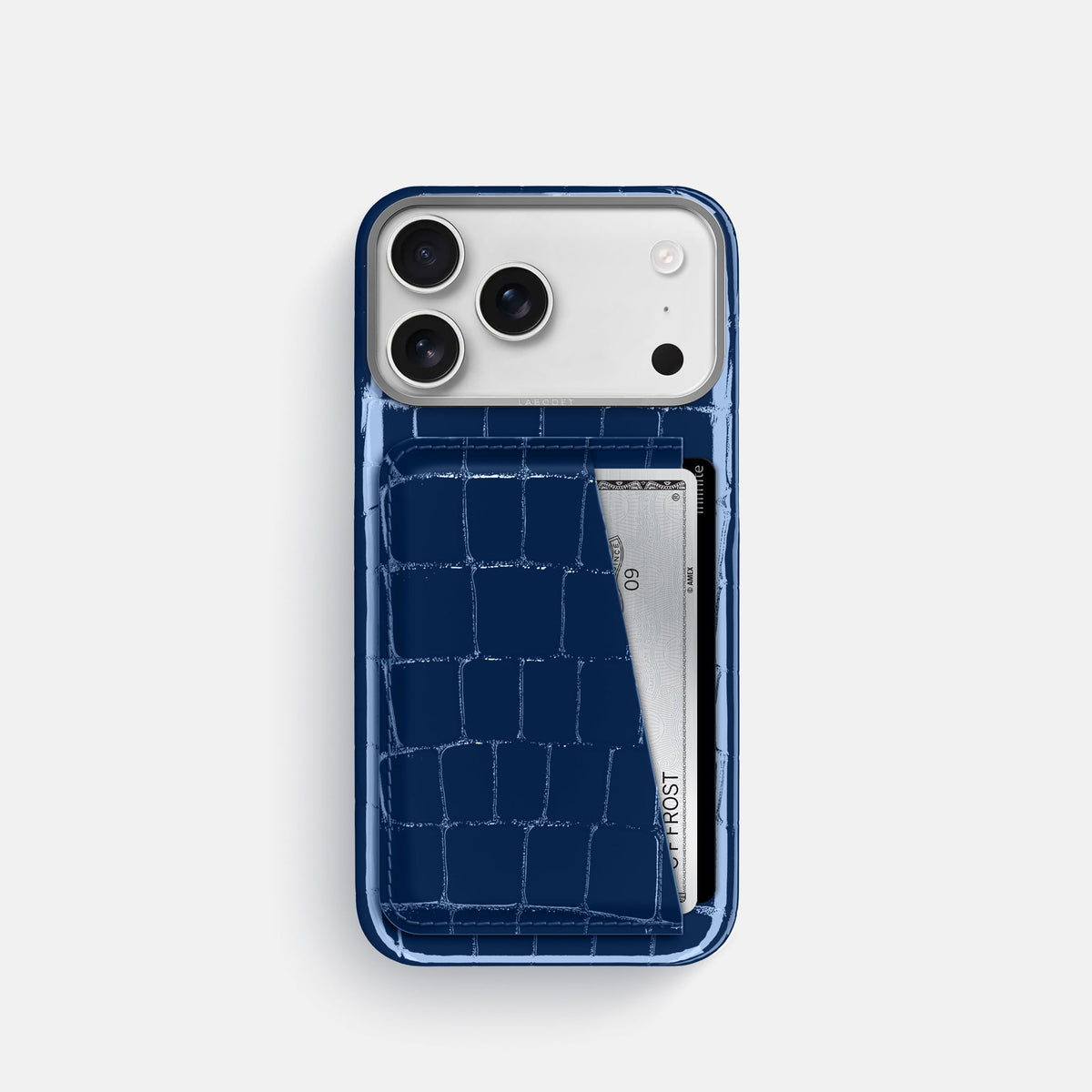 Double Card Case For iPhone 18 Pro In Shiny Alligator -1 | Mediterranean-Steel