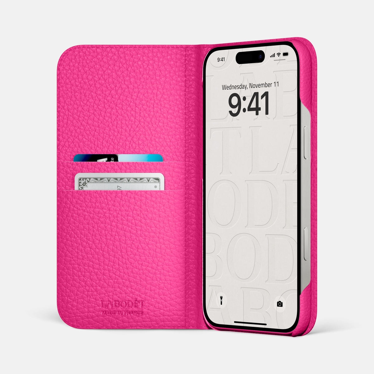 Folio Case with Card For iPhone 18 Pro Max In Calf -2 | Magenta-Steel