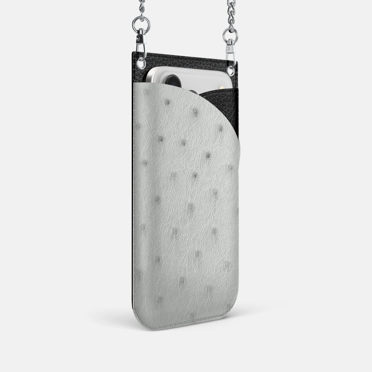 Crossbody Bag For iPhone 18 Pro In Ostrich -2 | White-Steel