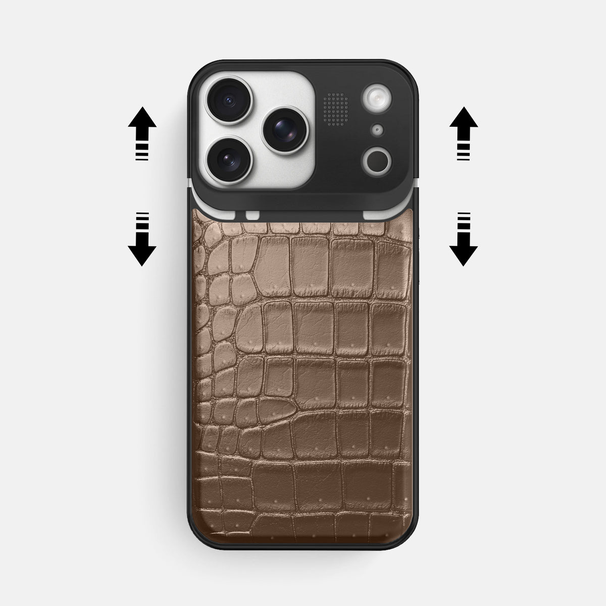 Metal Case For iPhone 17 Pro Max In Porosus Crocodile -2 | Fur-Brown-Black