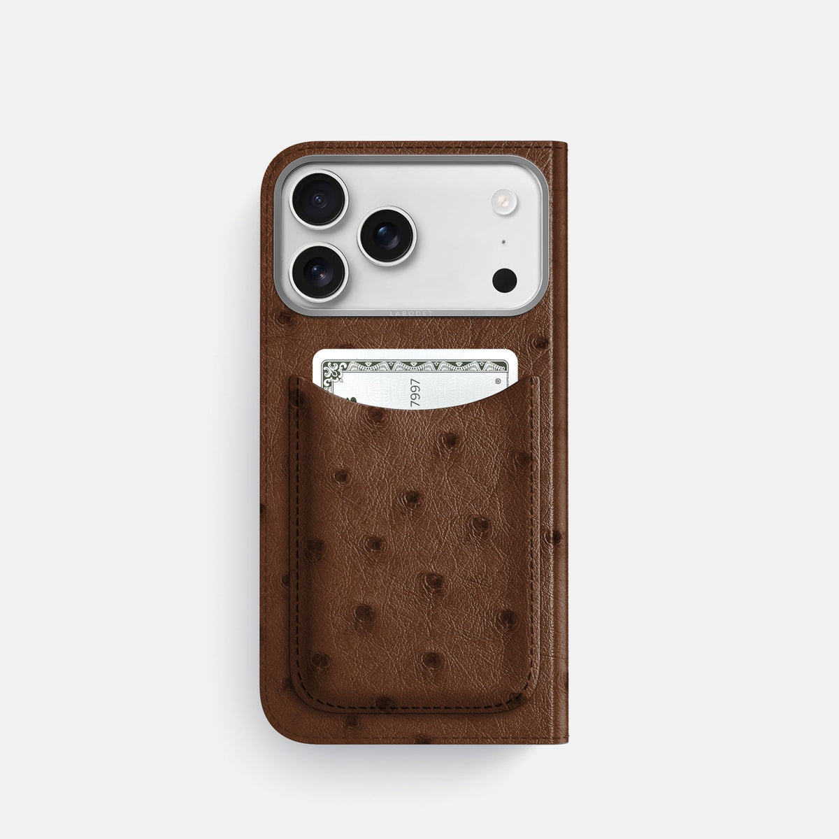 Folio Case with Card For iPhone 18 Pro In Ostrich -3 | Chocolate-Steel