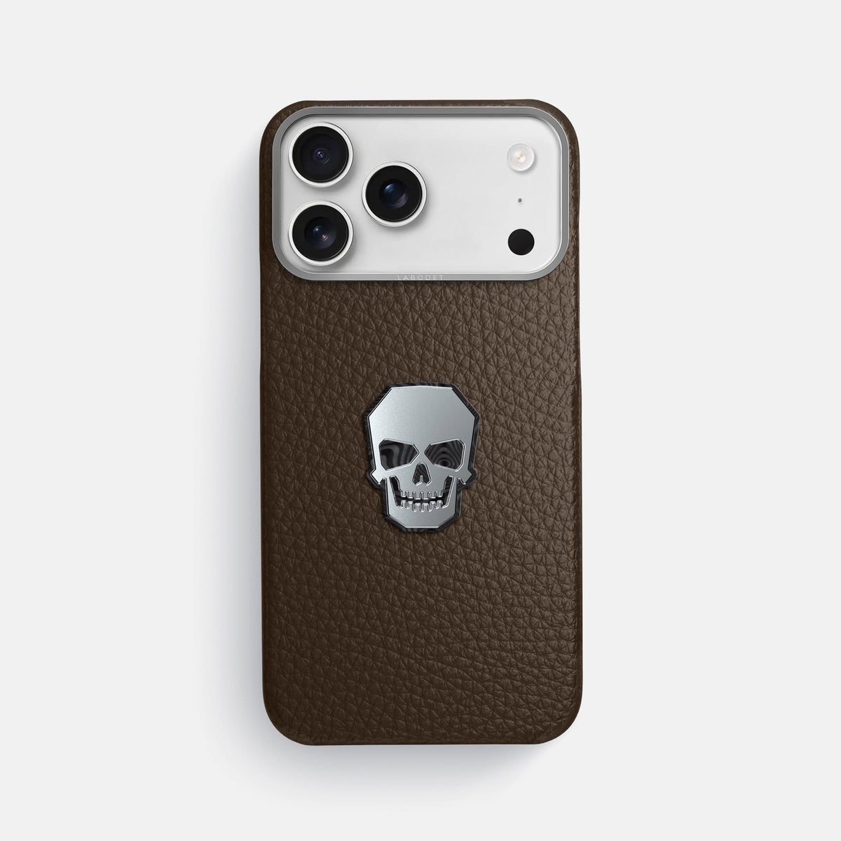 Classic Case With Titanium Skull For iPhone 18 Pro Max In Calf -1 | Dark-Brown-Steel
