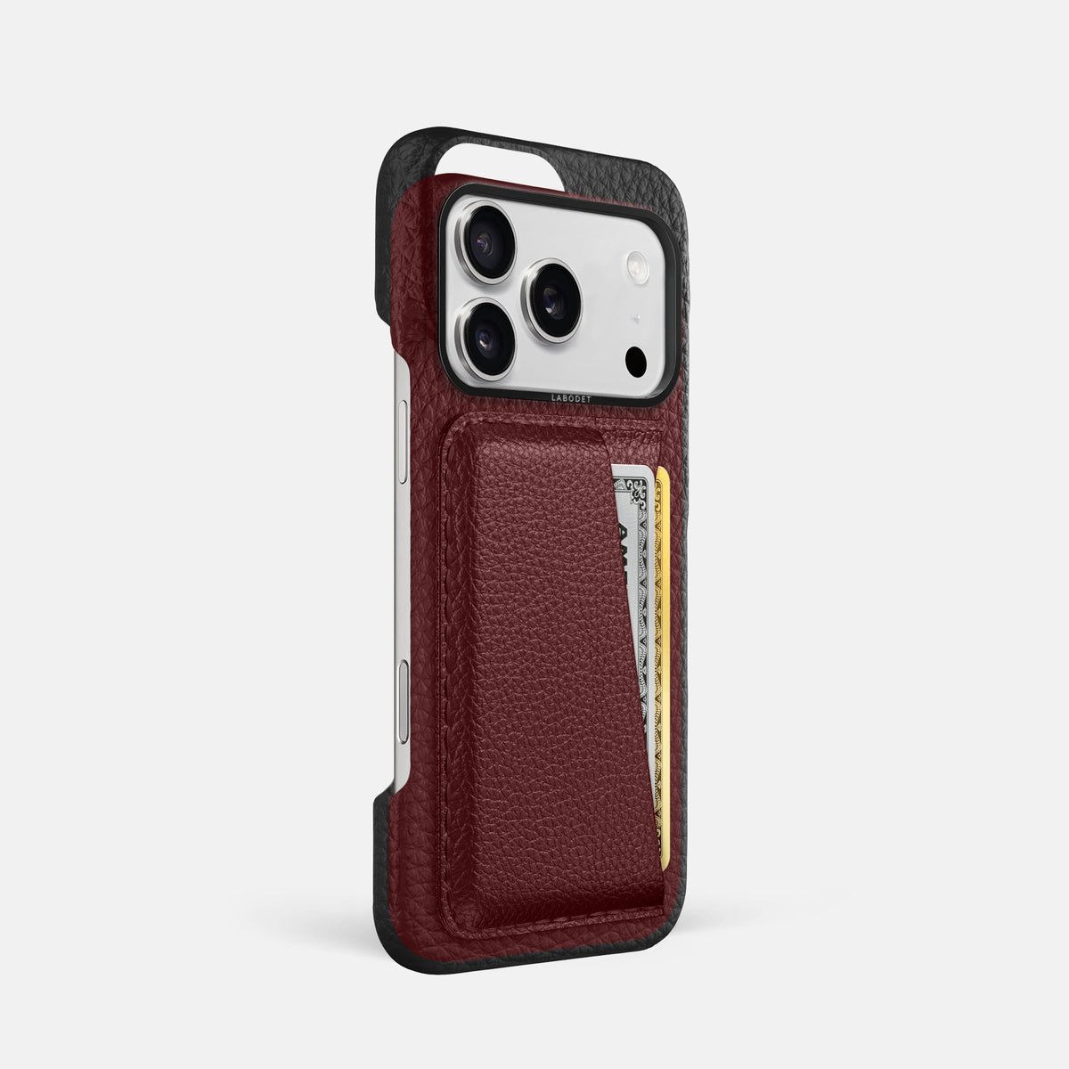 Double Card Case For iPhone 18 Pro In Calf -2 | Bordeaux-Black