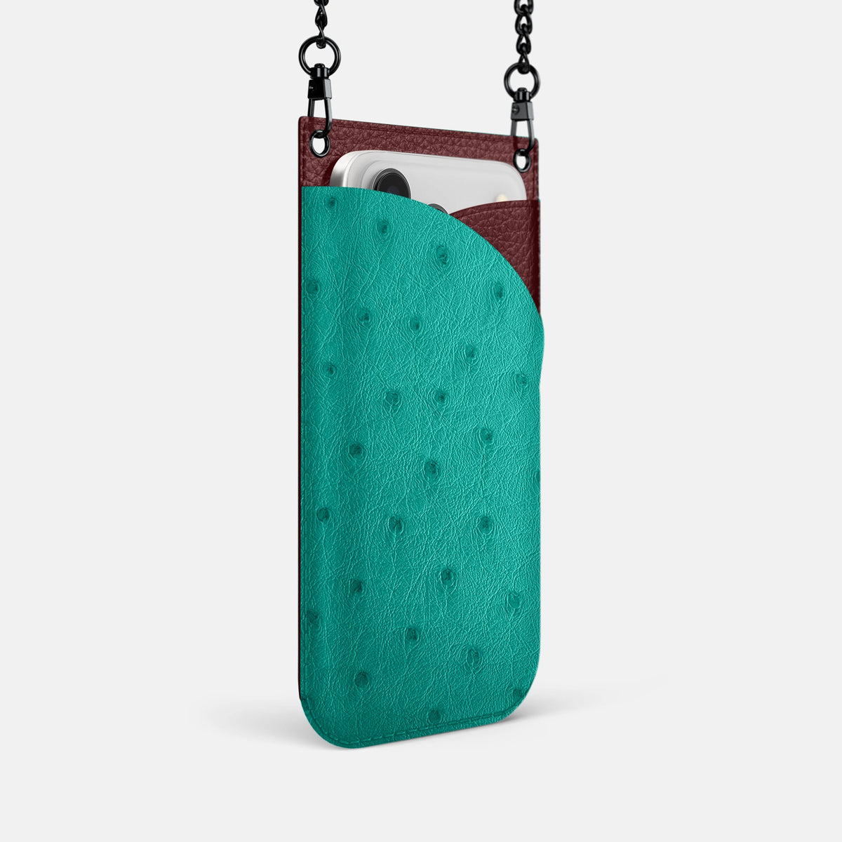 Crossbody Bag For iPhone 18 Pro In Ostrich -2 | Turquoise-Black