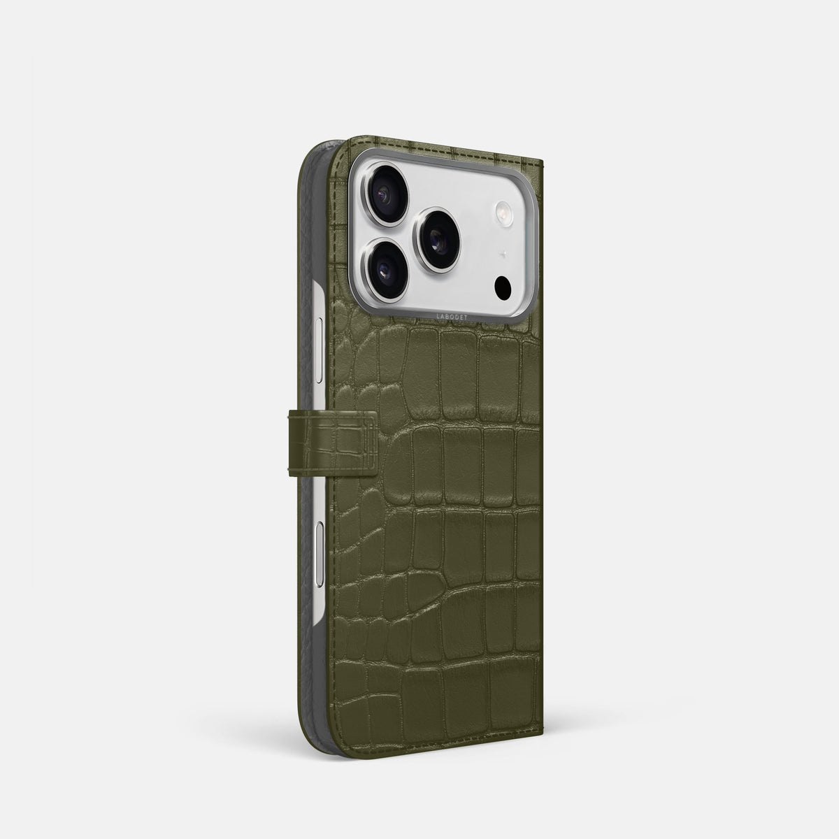 Folio Case with Clasp For iPhone 18 Pro In Alligator -1 | Kaki-Green-Steel