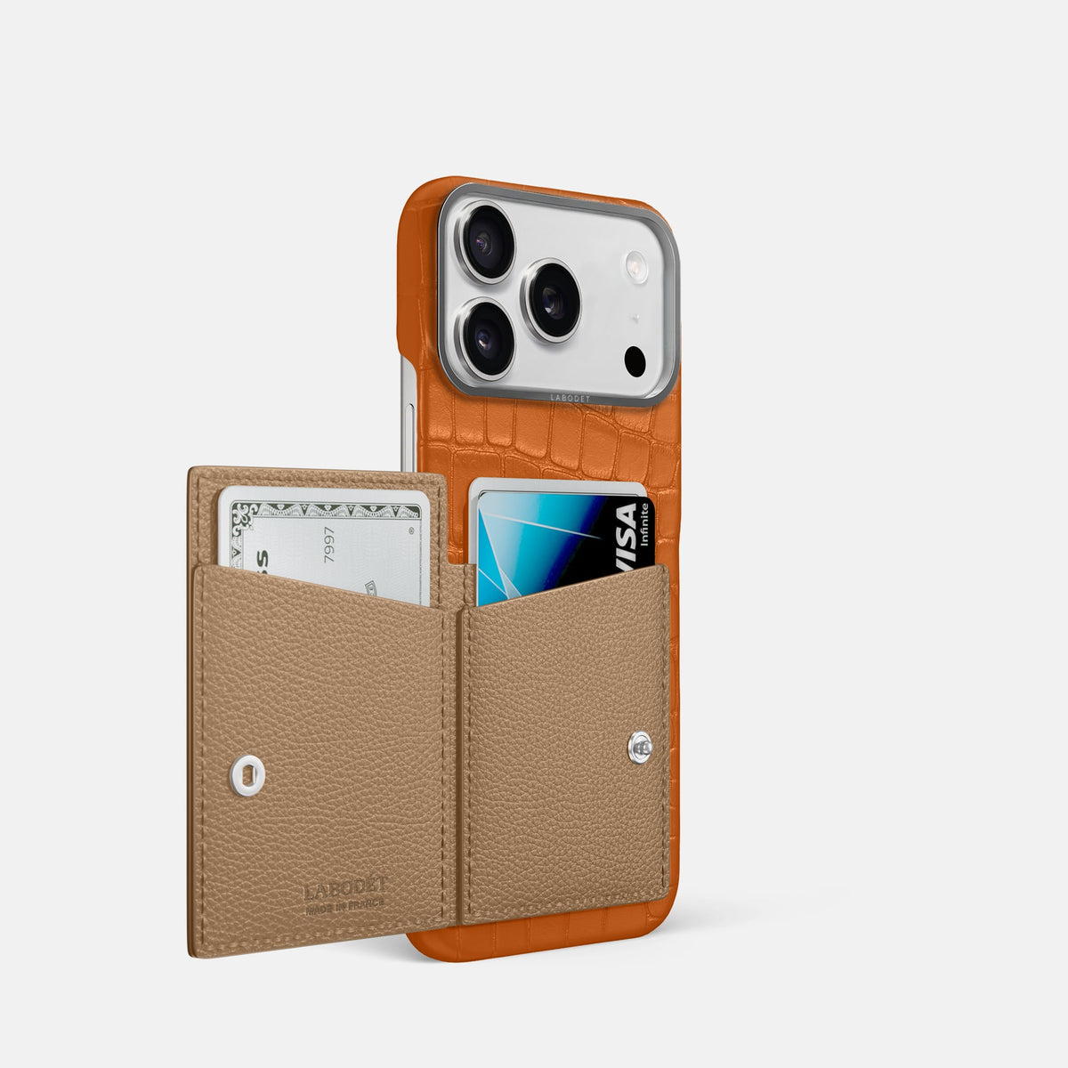 Bi-Fold Case For iPhone 18 Pro In Alligator -2 | Orange-Steel