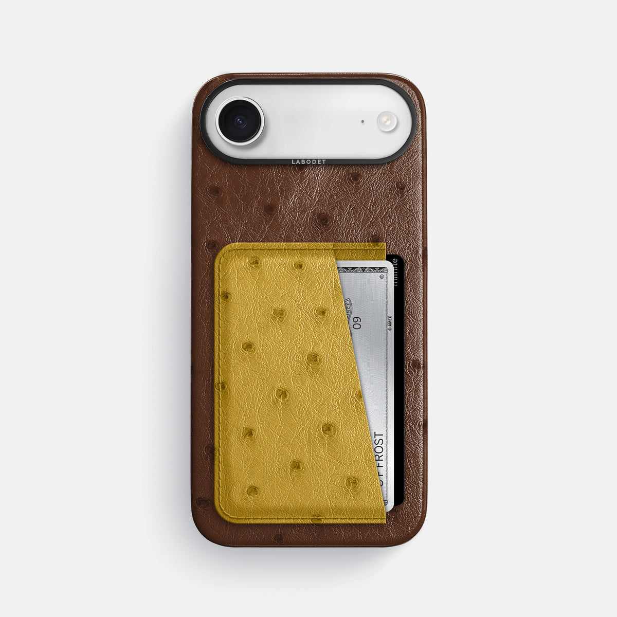Double Card Case Coloré For iPhone 17 Air In Ostrich -1 | Chocolate-Black