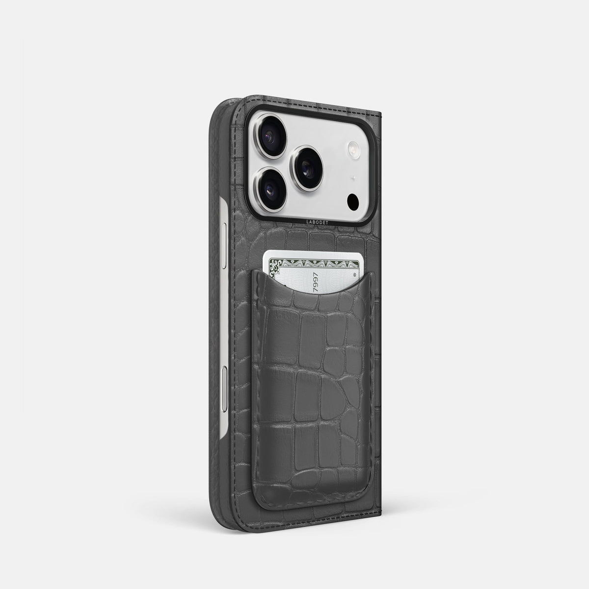 Folio Case with Card For iPhone 18 Pro In Alligator -1 | Grey-Black