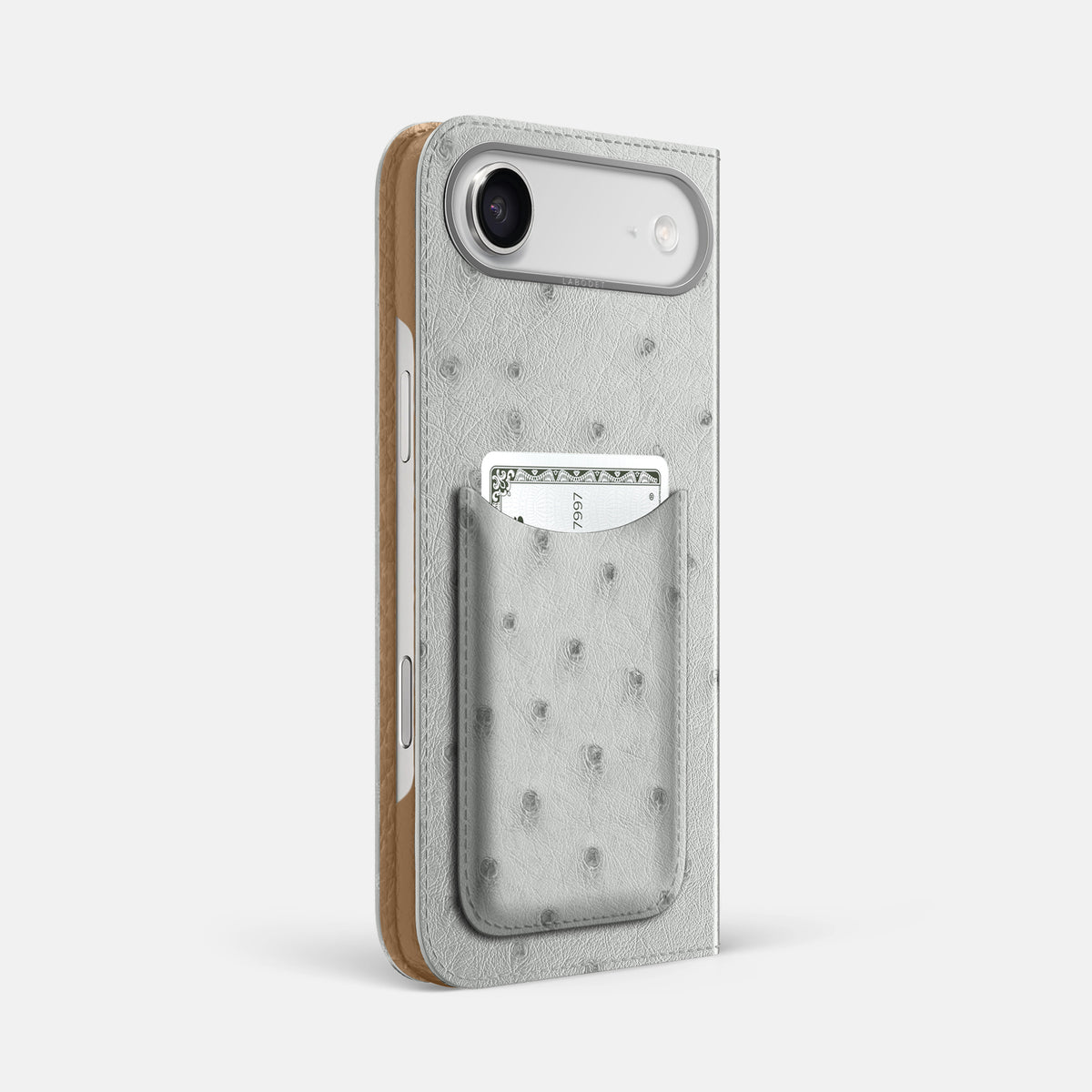 Folio Case with Card For iPhone 17 Air In Ostrich -1 | White-Steel