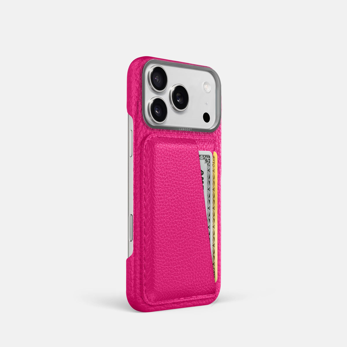 Double Card Case For iPhone 18 Pro In Calf -2 | Magenta-Steel