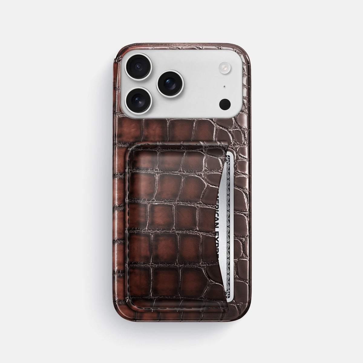 Slim Card Case For iPhone 18 Pro Max In Patina Alligator -1 | Havana-Brown
