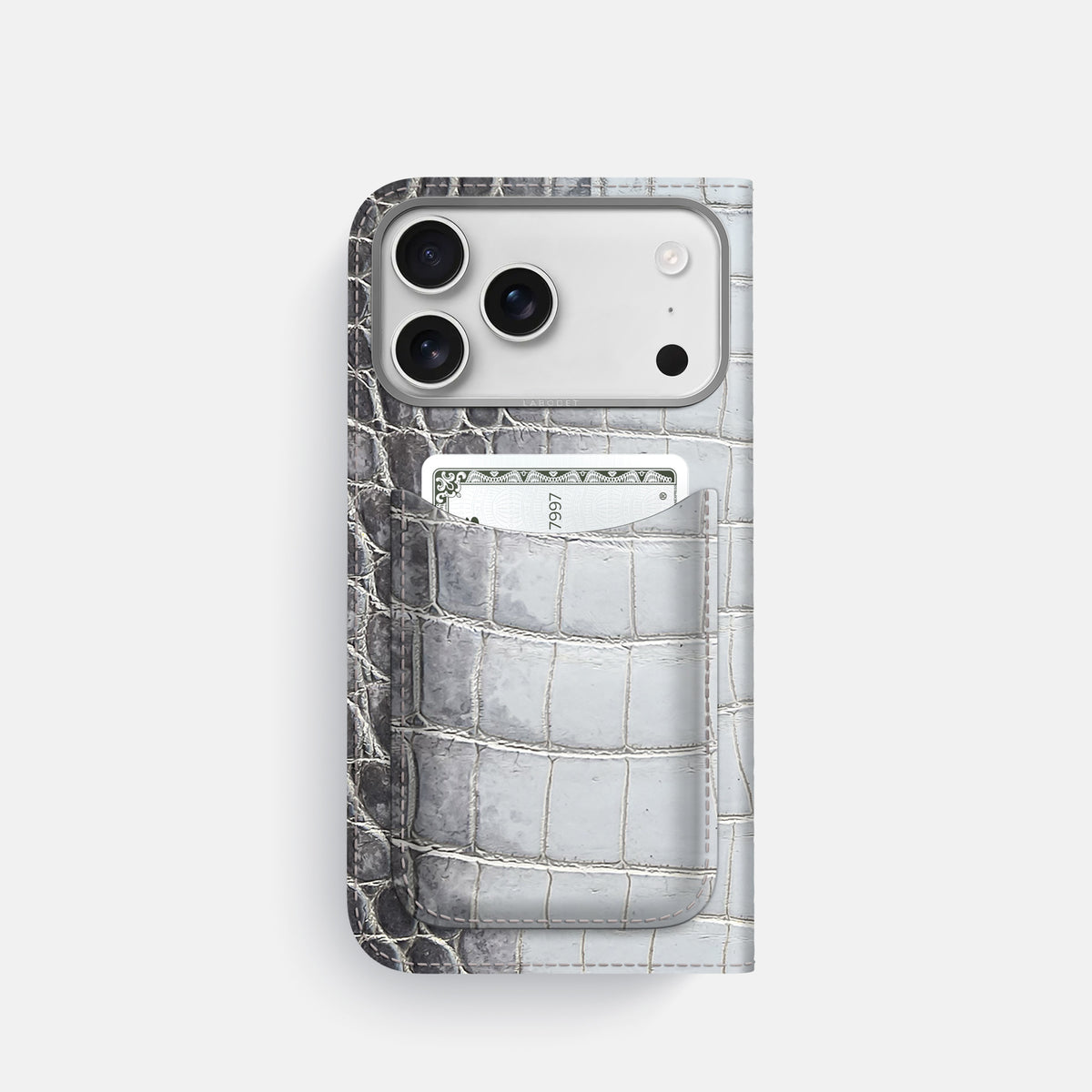 Folio Case with Card For iPhone 17 Pro In Himalayan Crocodile -3 | Silver-Steel