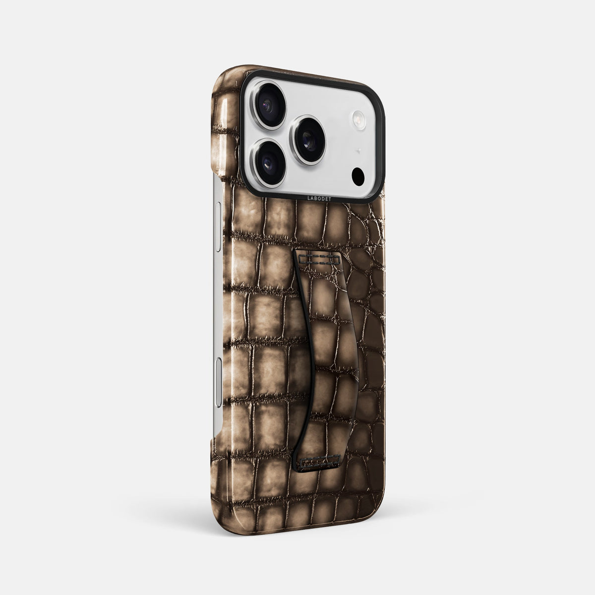 Finger Case For iPhone 18 Pro Max In Patina Alligator -2 | Etoupe-Black