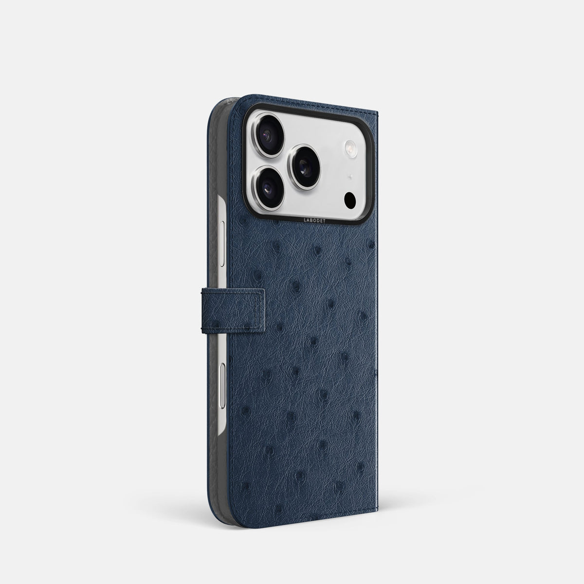 Folio Case with Clasp For iPhone 18 Pro In Ostrich -1 | Navy-Blue-Black