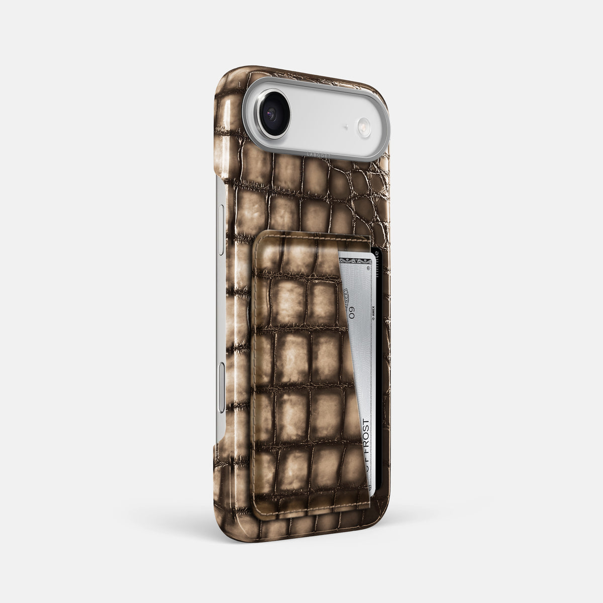Double Card Case For iPhone 17 Air In Patina Alligator -2 | Etoupe-Steel