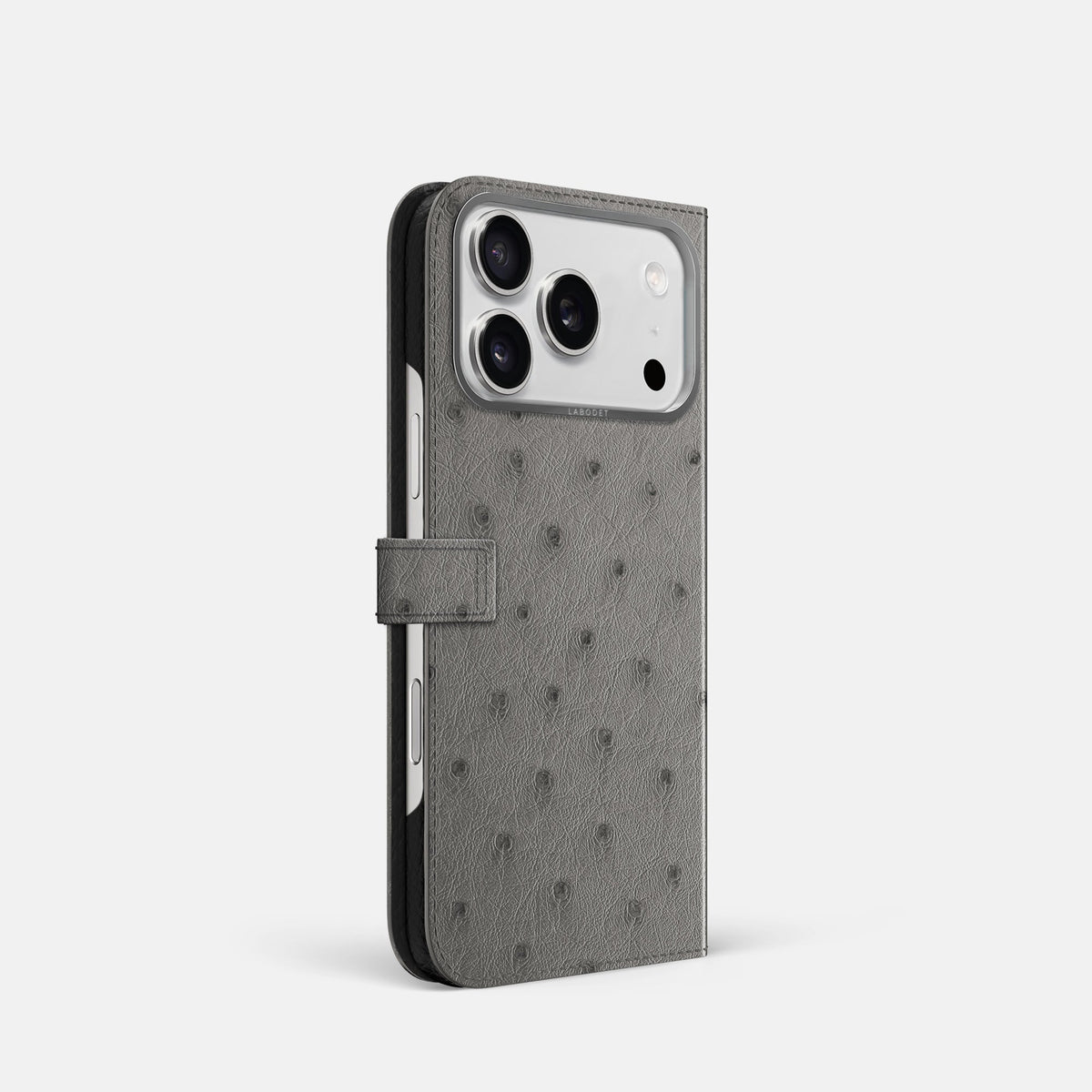 Folio Case with Clasp For iPhone 18 Pro In Ostrich -1 | Grey-Steel