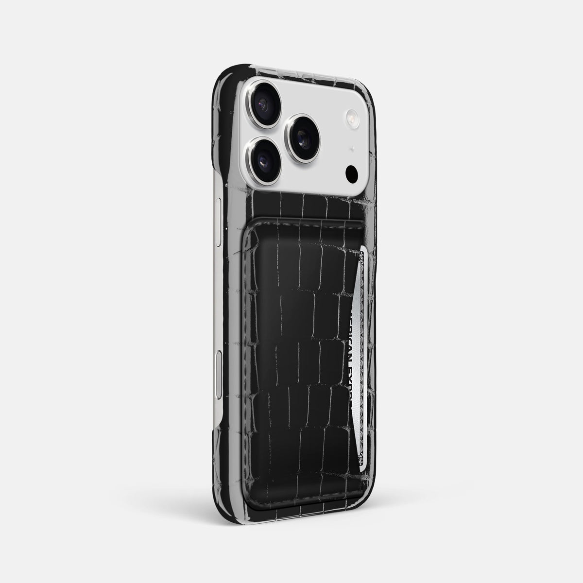 Slim Card Case For iPhone 18 Pro Max In Shiny Alligator -2 | Black