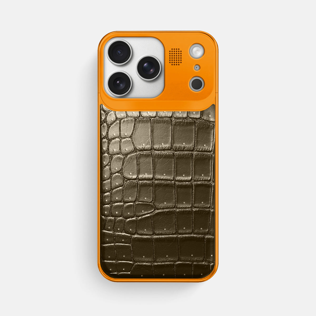 Metal Case For iPhone 17 Pro Max In Porosus Crocodile -1 | Bronze-Orange