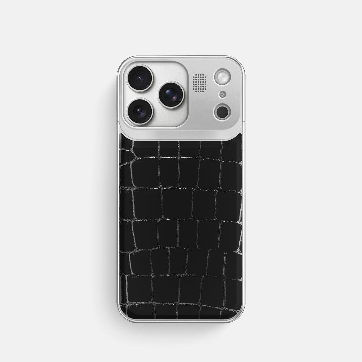 Metal Case For iPhone 17 Pro In Shiny Alligator -1 | Black-Steel
