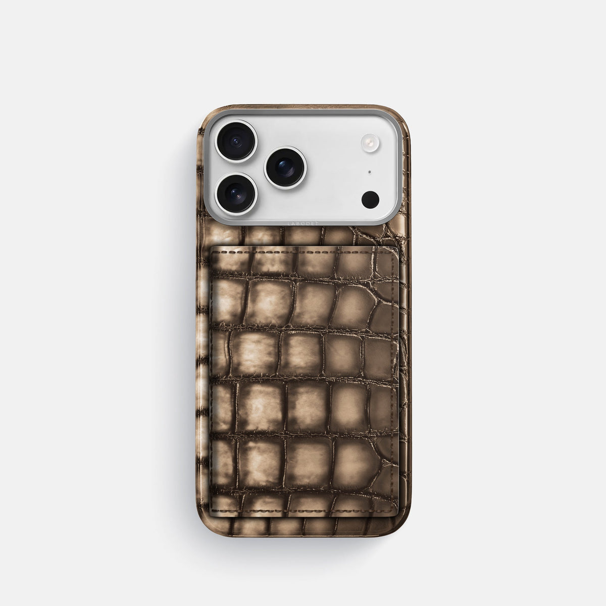 Bi-Fold Case For iPhone 18 Pro In Patina Alligator -1 | Etoupe-Steel