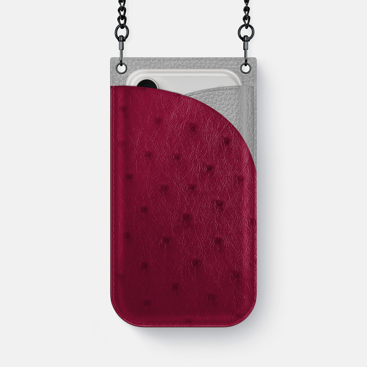 Crossbody Bag For iPhone 18 Pro Max In Ostrich -1 | Bordeaux-Black