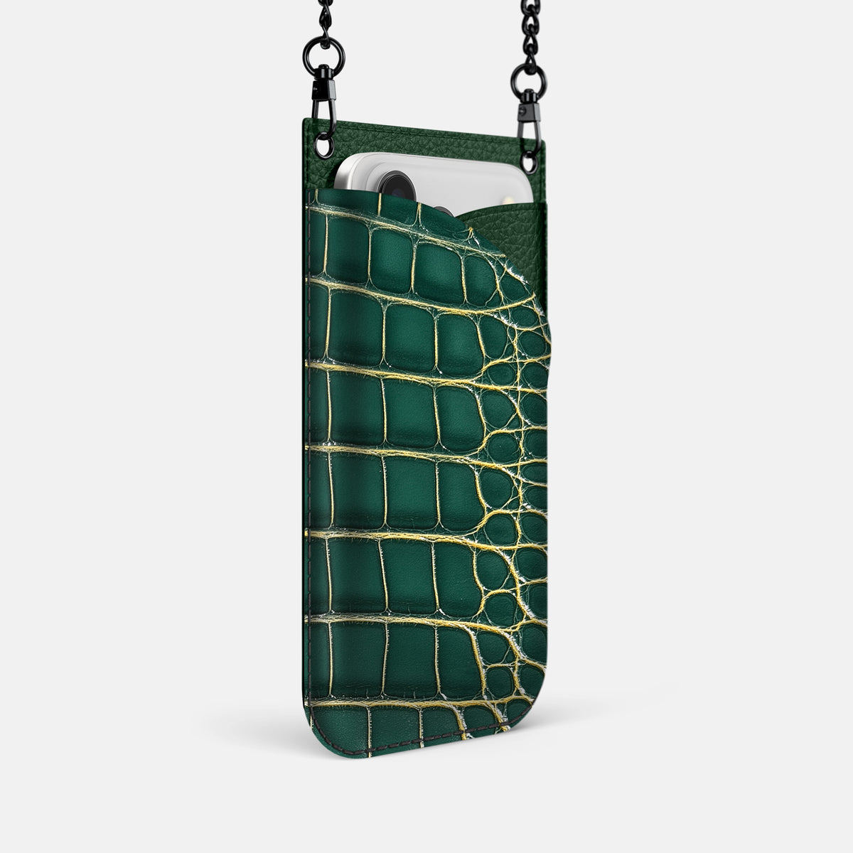Crossbody Bag For iPhone 17 Pro In Patina Alligator -2 | Cambridge-Black