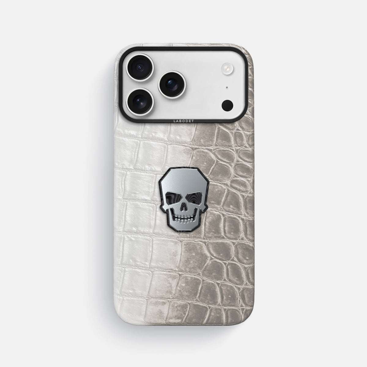 Classic Case With Titanium Skull For iPhone 17 Pro Max In Himalayan Crocodile -1 | Grey-Black