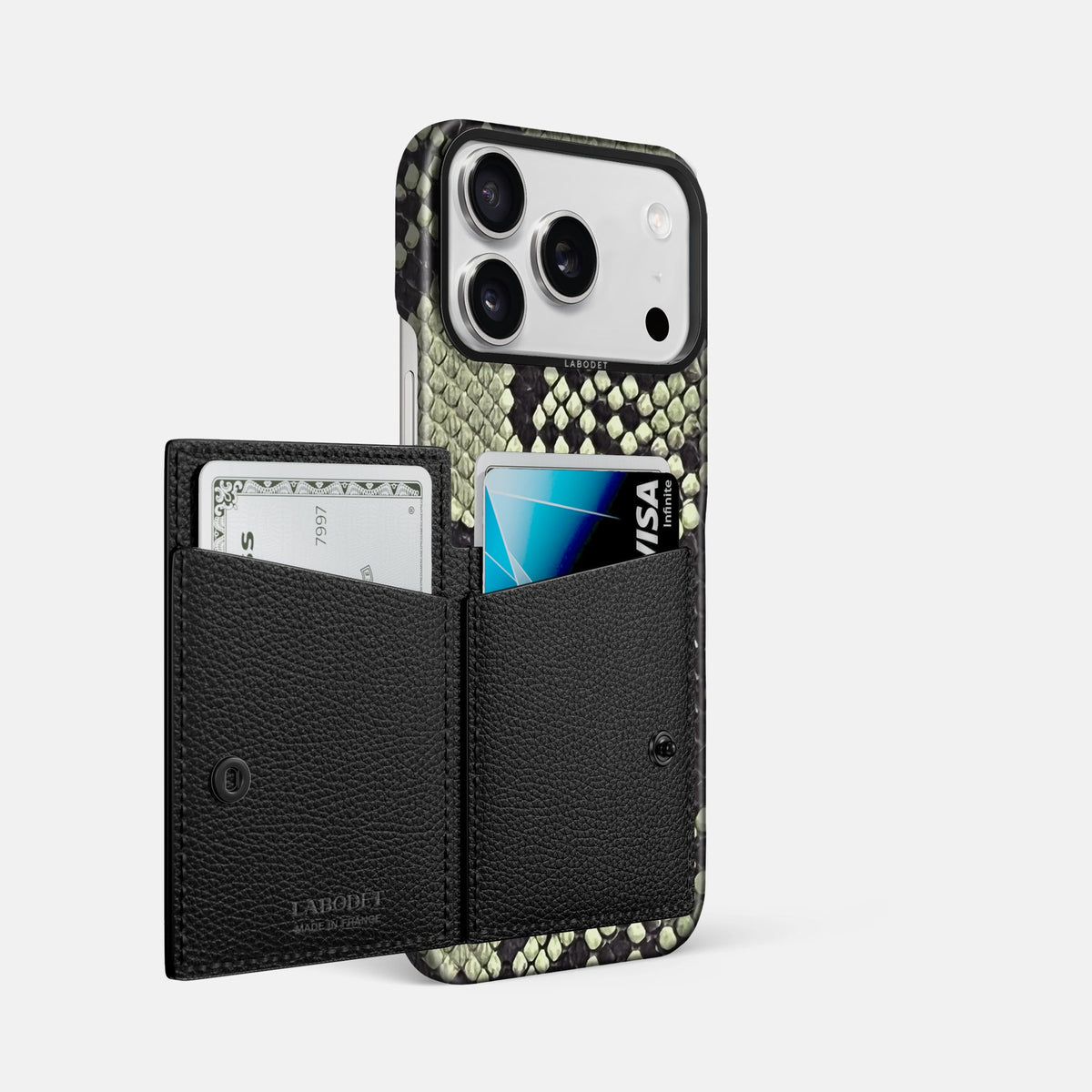 Bi-Fold Case For iPhone 18 Pro Max In Deluxe Python -2 | Army-Green-Black