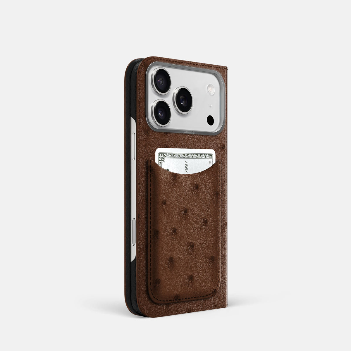 Folio Case with Card For iPhone 18 Pro In Ostrich -1 | Chocolate-Steel