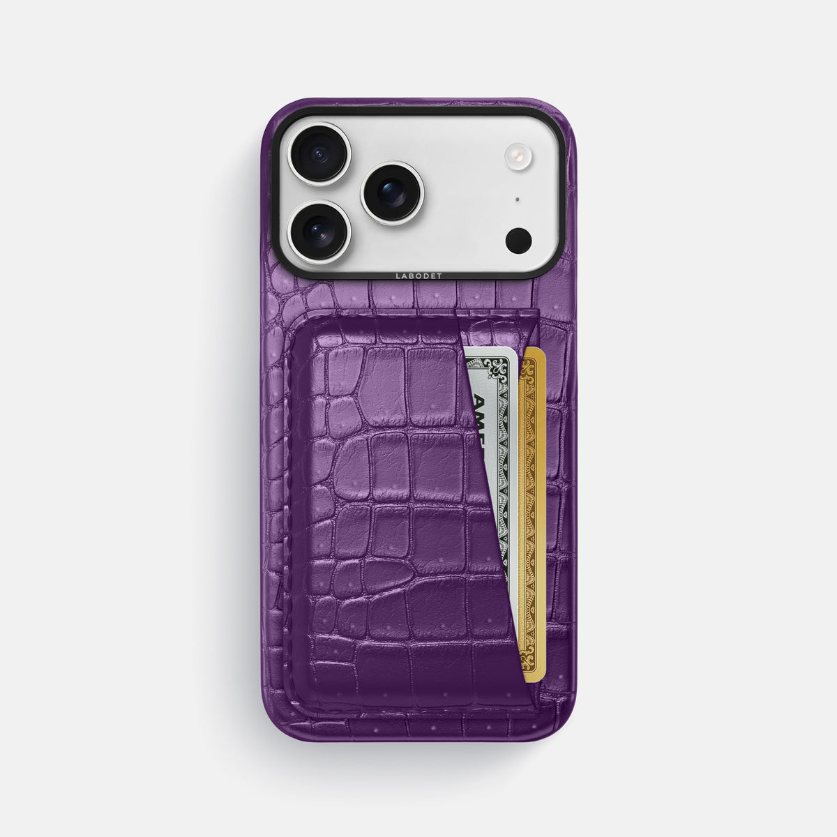 Double Card Case For iPhone 17 Pro Max In Porosus Crocodile -1 | Purple-Black