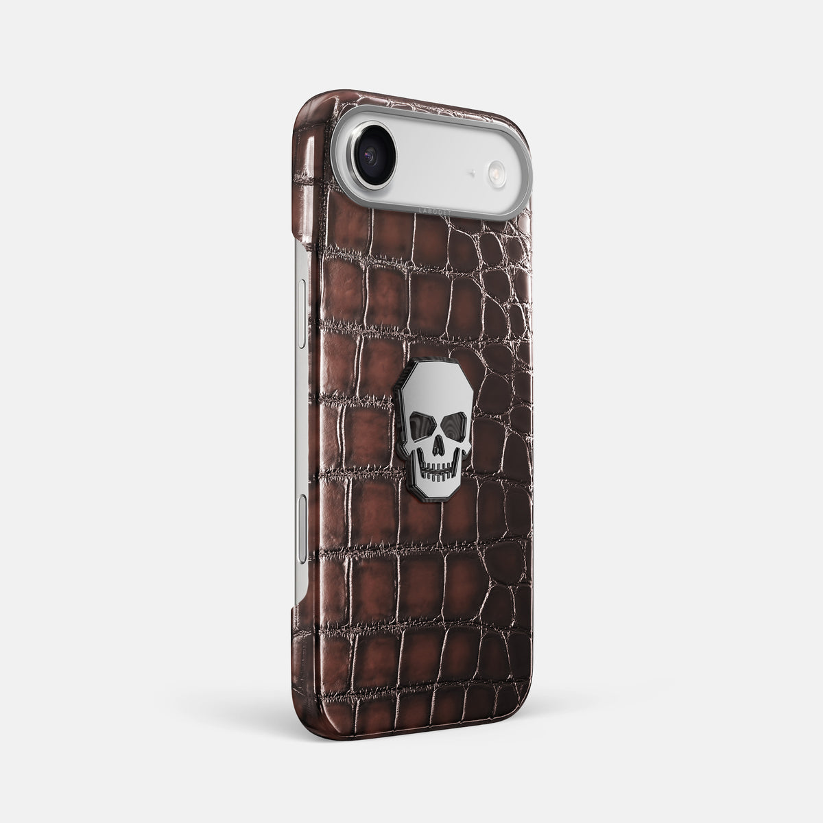 Classic Case With Titanium Skull For iPhone 17 Air In Patina Alligator -2 | Havana-Brown-Steel