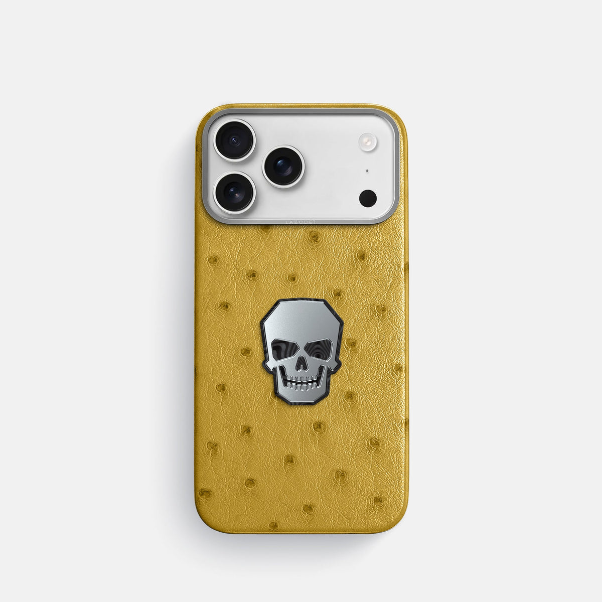 Classic Case With Titanium Skull For iPhone 18 Pro In Ostrich -1 | Gold-Steel