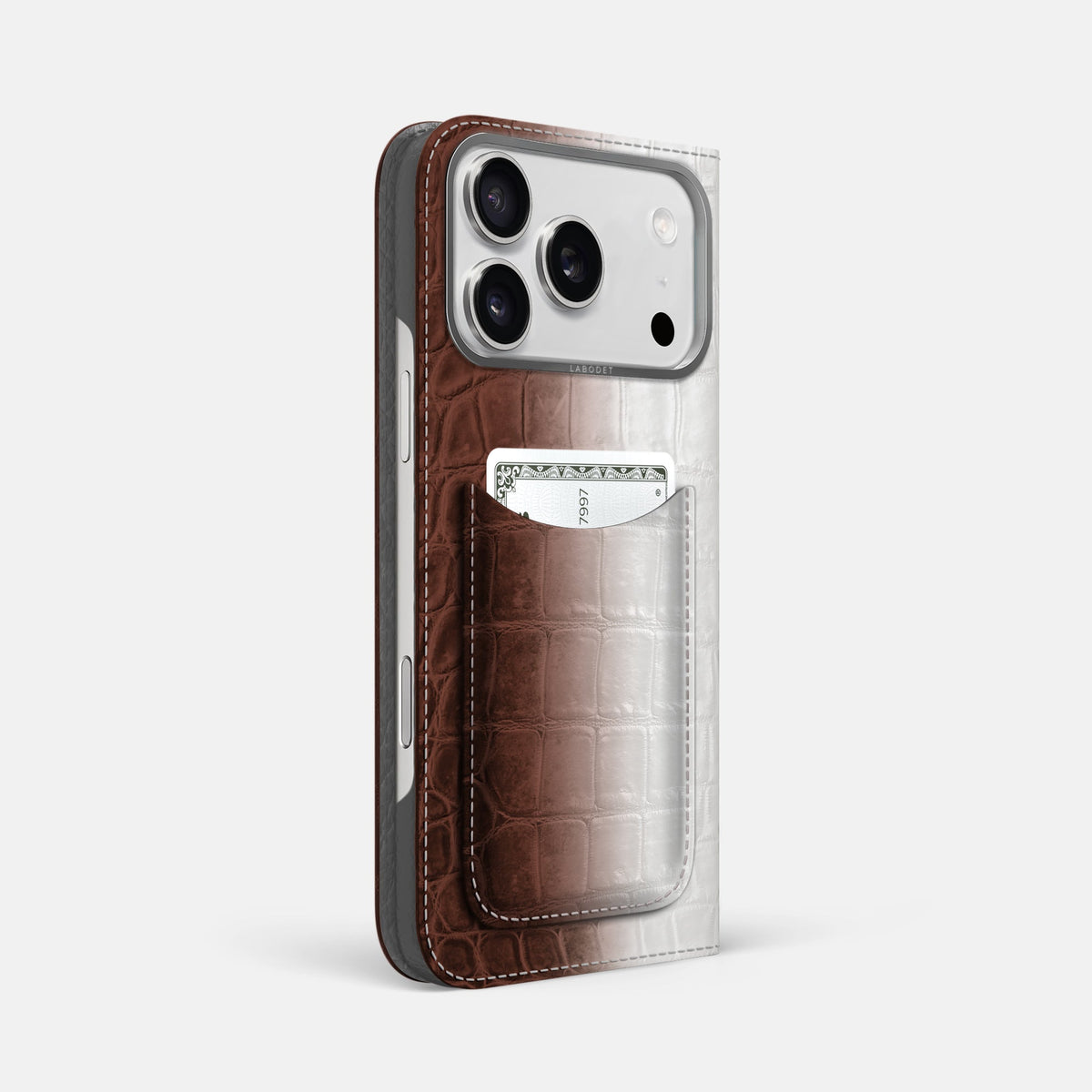 Folio Case with Card For iPhone 18 Pro Max In Himalayan Crocodile -1 | Dark-Brown-Steel