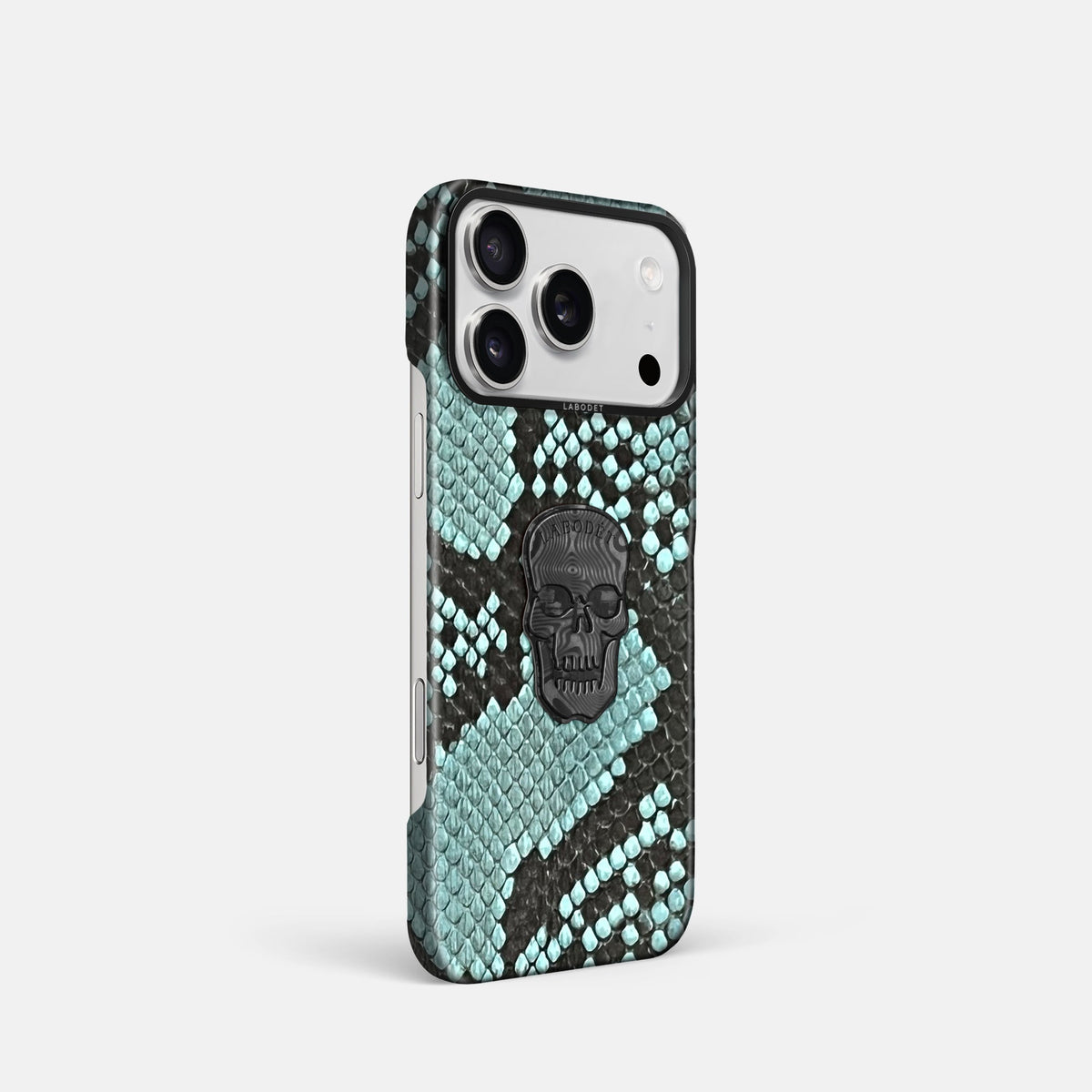 Classic Case With Carbon Skull For iPhone 18 Pro In Deluxe Python -2 | Blue-Lagoon-Black
