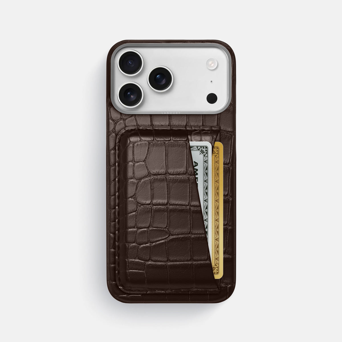 Double Card Case For iPhone 18 Pro Max In Alligator -1 | Dark-Brown-Steel