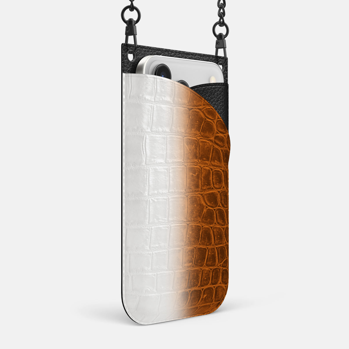 Crossbody Bag For iPhone 17 Pro Max In Himalayan Crocodile -2 | Orange-Black