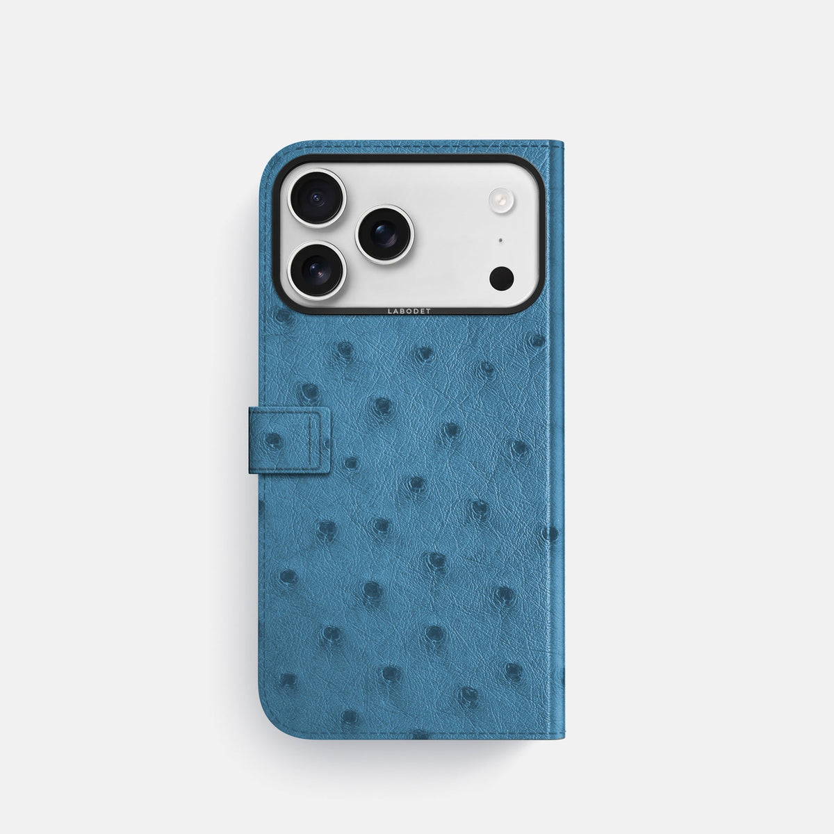 Folio Case with Clasp For iPhone 18 Pro In Ostrich -3 | Blue-Jeans-Black