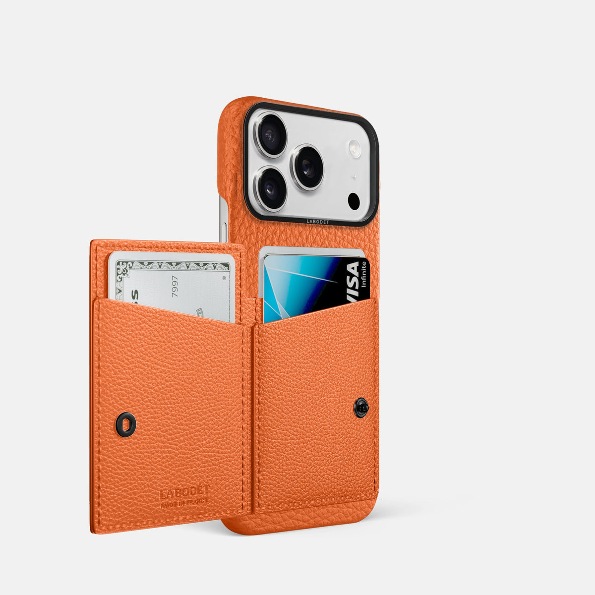 Bi-Fold Case For iPhone 18 Pro In Calf -2 | Orange-Black